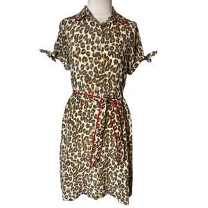 Rungolee leopard print shirt dress tie waist‎ sleeve sz XS